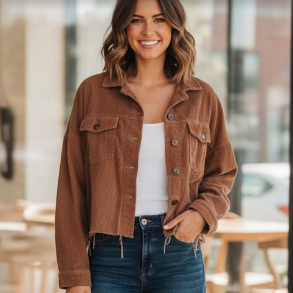 American Eagle Corduroy Distressed Cropped Jacket